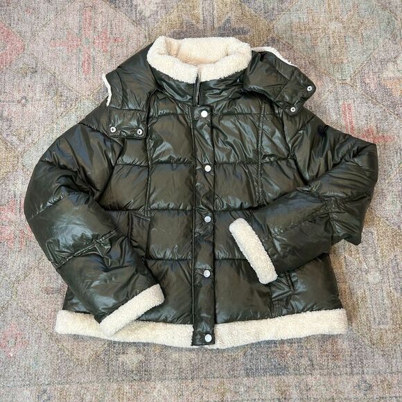 French Connection Green Sherpa Trim Puffer Coat Women's Size XL - Picture 5 of 13